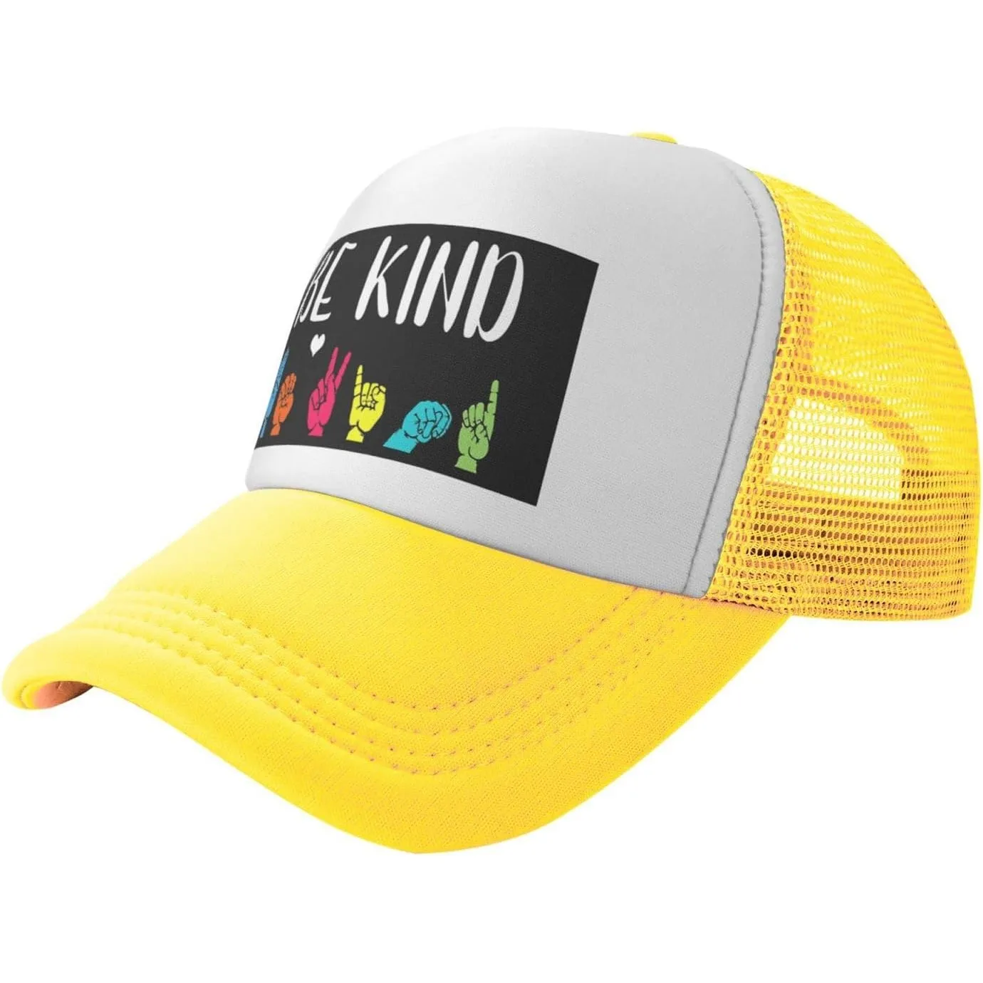 Be Kind ASL Sign Language Trucker Hat Adjustable Mesh Baseball Snapback Cap for Unisex
