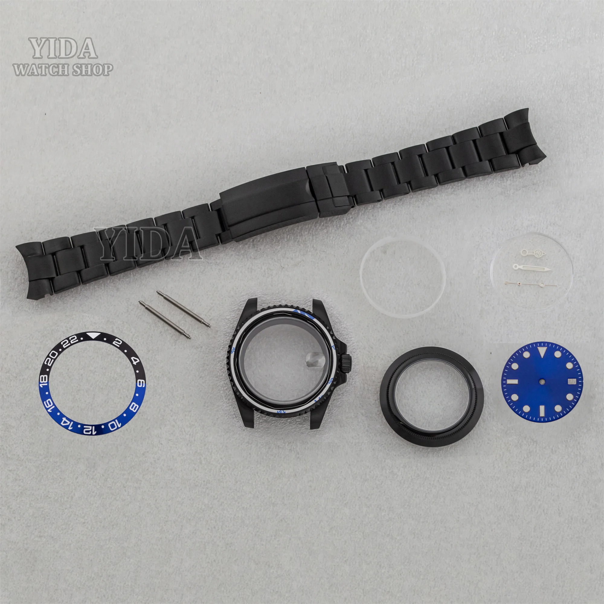 40 مللي متر Pvd أسود NH35 ساعة حافظة سوار فولاذي غير قابل للصدأ الصلبة الظهر مؤشر مضيئة 28.5 مللي متر الطلب لحركة SUB GMT يخت NH34 NH36