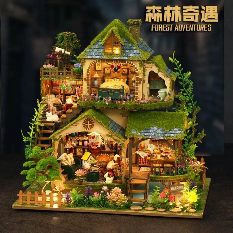 DIY Hut Forest Adventure Toy Model Handmade DIY Hut Wooden Assembly Small House