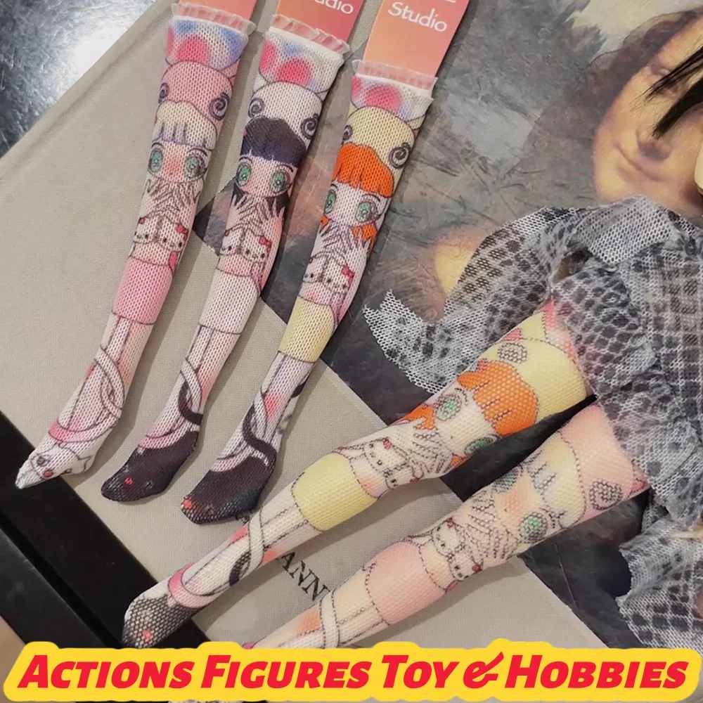 Chaussettes imprimées graffiti au-dessus du genou pour poupées BJD 1/6 1/4, accessoires de vêtements Y2K, bas longs pour jouets ob24 spéciaux 6 points 4 points