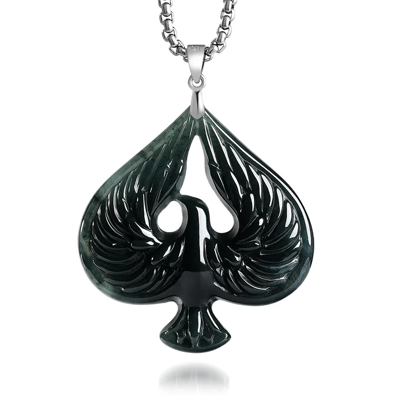 S925 Silver Natural Jade Black Chicken Color Spade Pendant Necklace Real Carved Charm Jadeite Jewelry Fashion Amulet Gifts Women – Buy with Discount from AliExpress