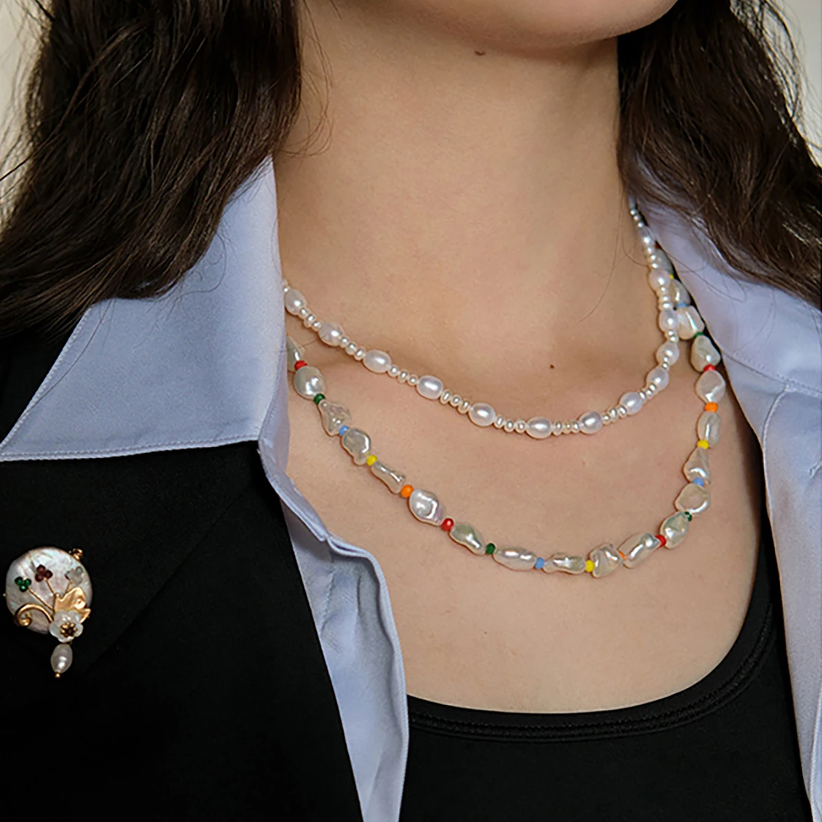 

Natural Freshwater Pearl Necklace French Retro 18K Gold Necklace Fashion Women's Jewelry Fashion Banquet Gift