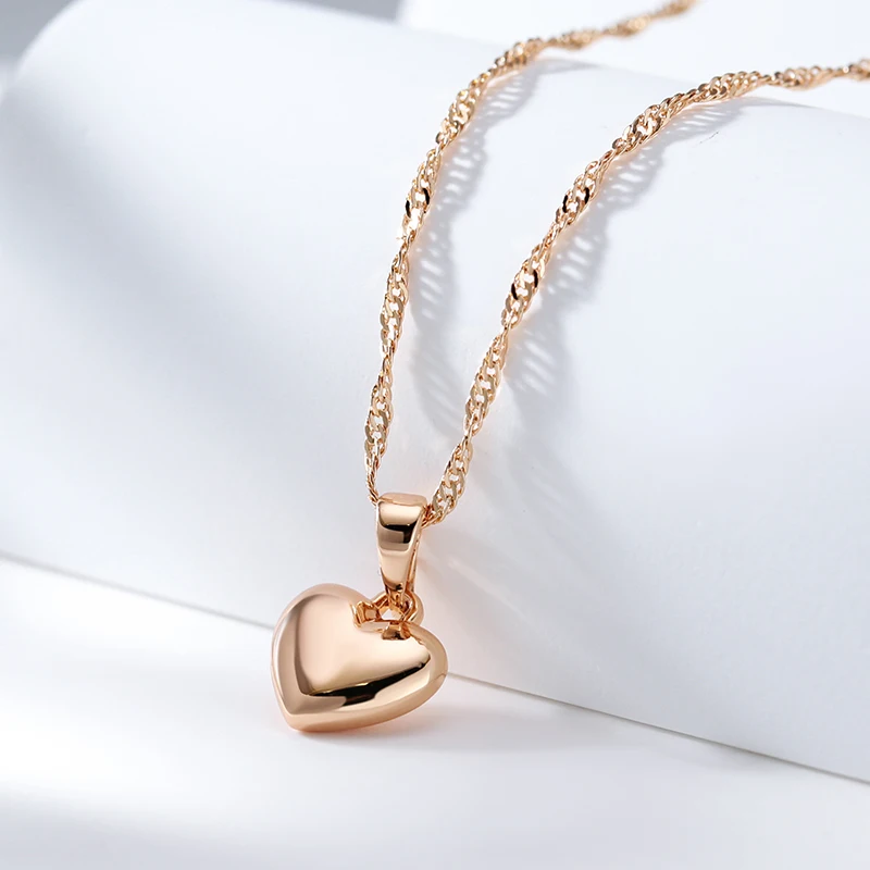 JULYDREAM Minimalist Style 585 Gold Color Heart Pendant Necklace Trendy Women Jewelry Party Wedding Accessories Match Earrings