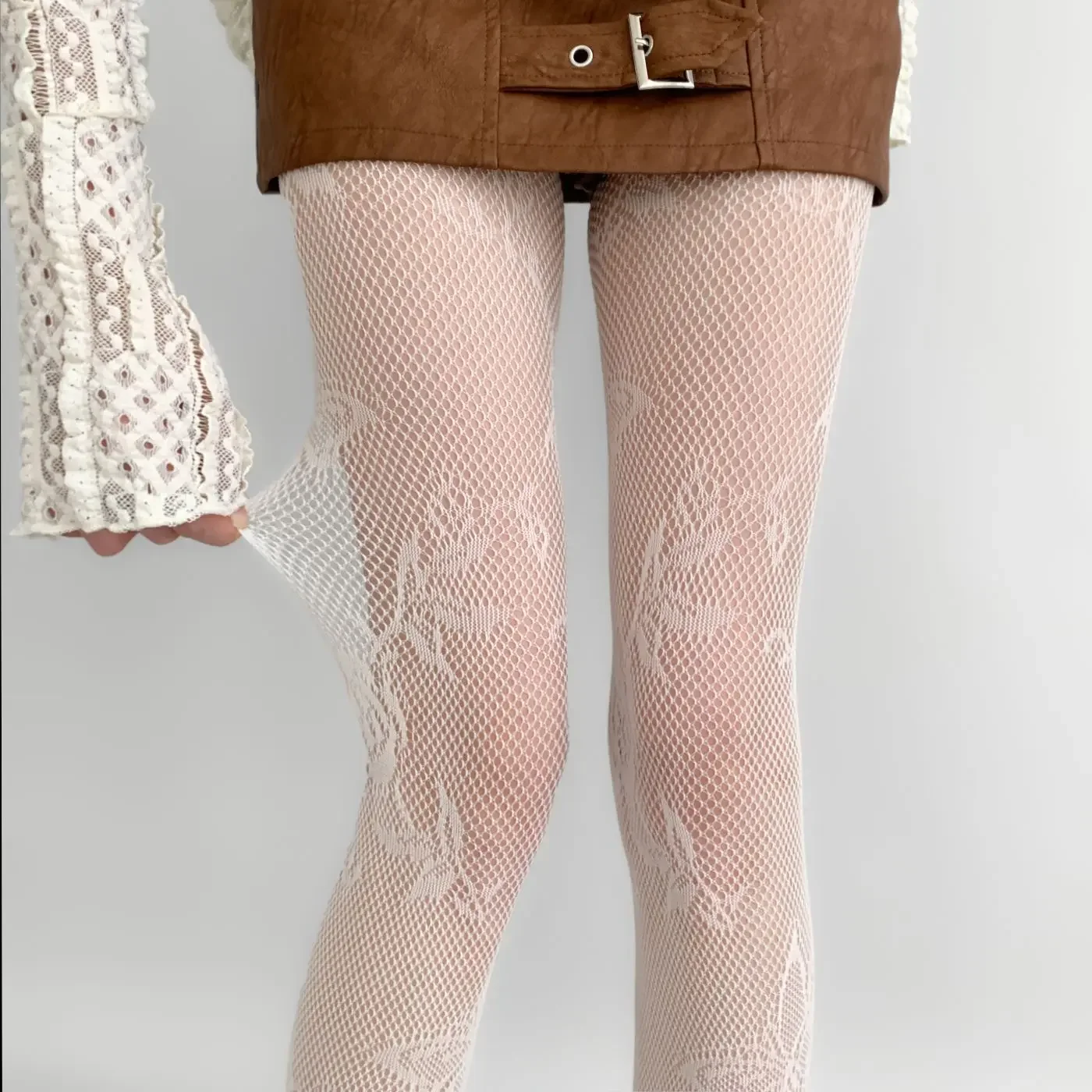 Flower Butterfly Fishnet Stockings Black White Brown Tights Women JK Internet Celebrity Club Socks Woman Trend Thin Medias.