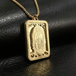 HNSP 316L Stainless Steel Virgen De Guadalupe Mary Pendant Square Medal Necklace For Men Religious Catholic Jewelry Accessories