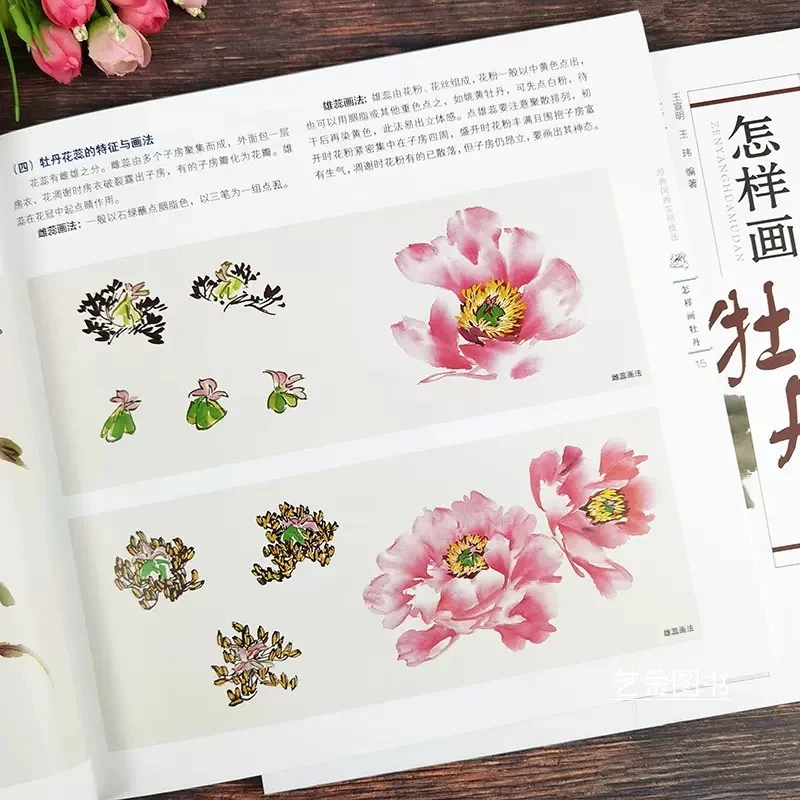 Practical Techniques of Wang Xuanming's Classical Chinese Painting Book for How to Draw Flower Peony