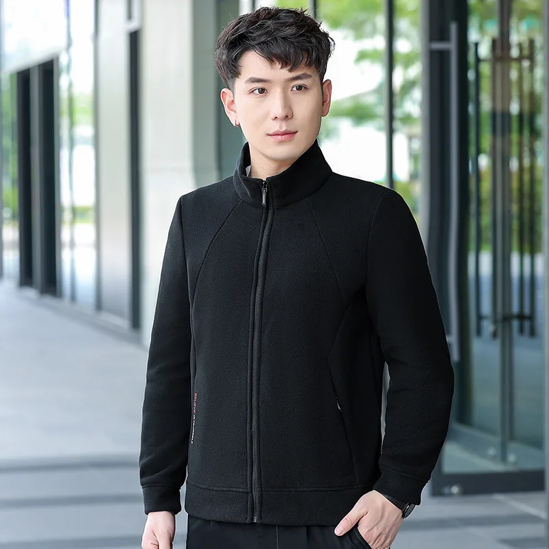 Chaqueta de lana Polar cálida y holgada para hombre, chaqueta con cuello levantado a prueba de frío, chaqueta informal de negocios para otoño e invierno