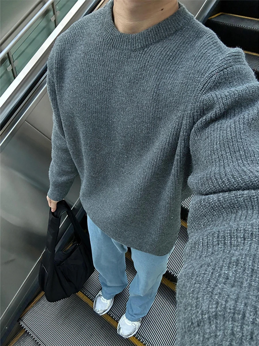 

Cleanfit ey round Ne Knitted Sweater Men's Winter Thi Warm Outerwear Casual Loose Fit Long Sve Color Knitwear