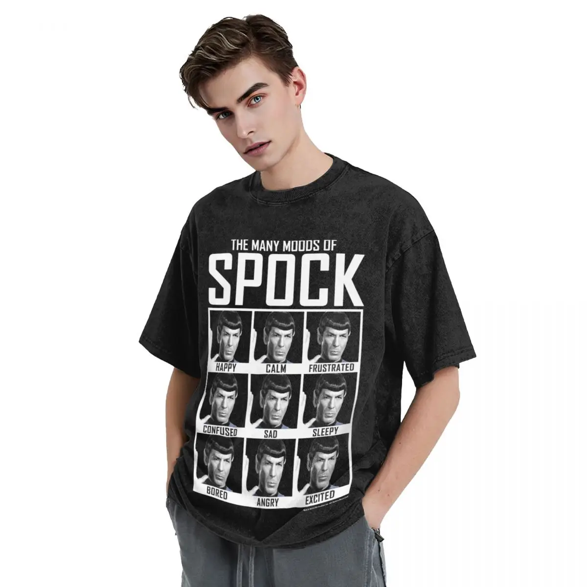 Stars-Treks Moods Of Spock Washed T Shirt Streetwear Hip Hop Fashion T-Shirts Tee Shirt for Men Women Oversize Summer