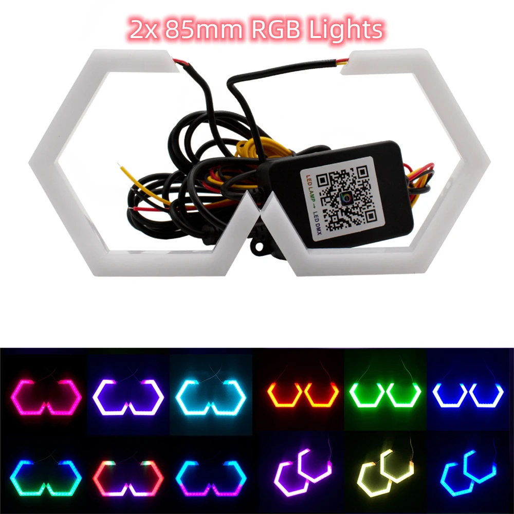 

2x RGB 85mm Hexagon Shape LED Angel Eyes Halo Ring Fog Light Headlight Retrofit