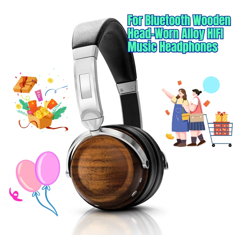 

For Bluetooth Wooden Head-Worn Alloy HIFI Music Headphones