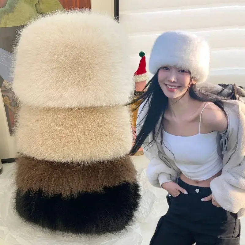 1pc Flauschige Pelz frauen Winter Hut, Schnee Ski Cap Weibliche Faux Pelz Thicked Winddicht Warme Fischer Hut Täglichen Outdoor radfahren