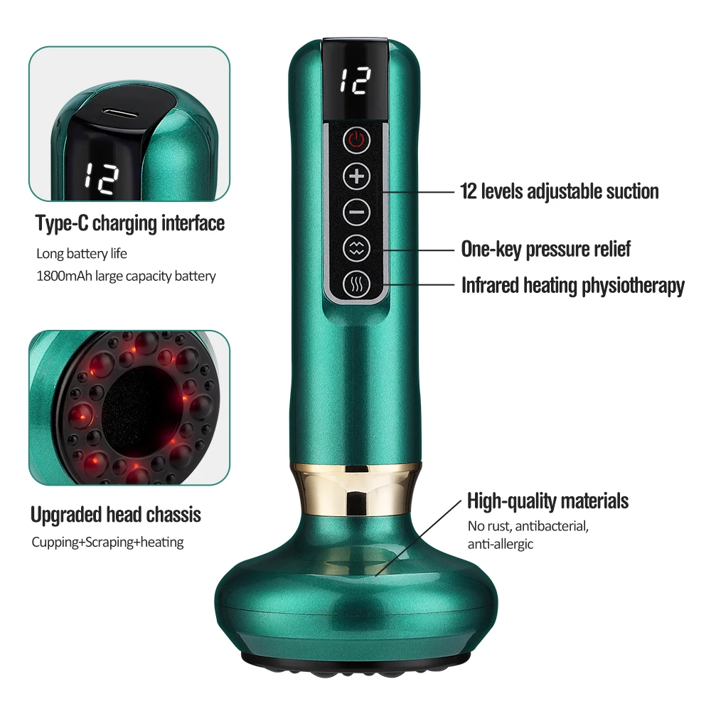 12 Levels Intelligent Negative Pressure Cupping Massager Wireless Scraping Apparatus Heating Dredge Meridian Relieve Fatigue