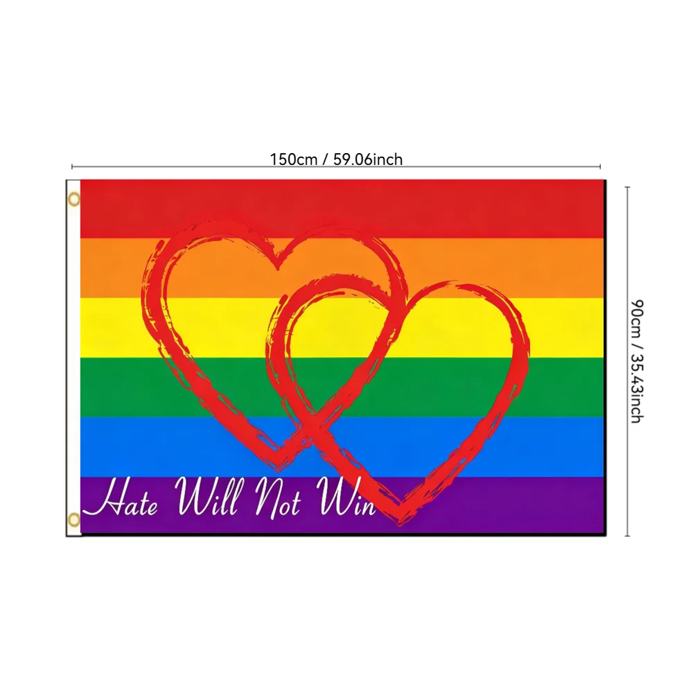 

LGBTQ Pride Flag Rainbow Heart Banner Hate Will Not Win 2x3ft 3x5ft Polyester Gay Pride Flag for Home Garden Wall Decor