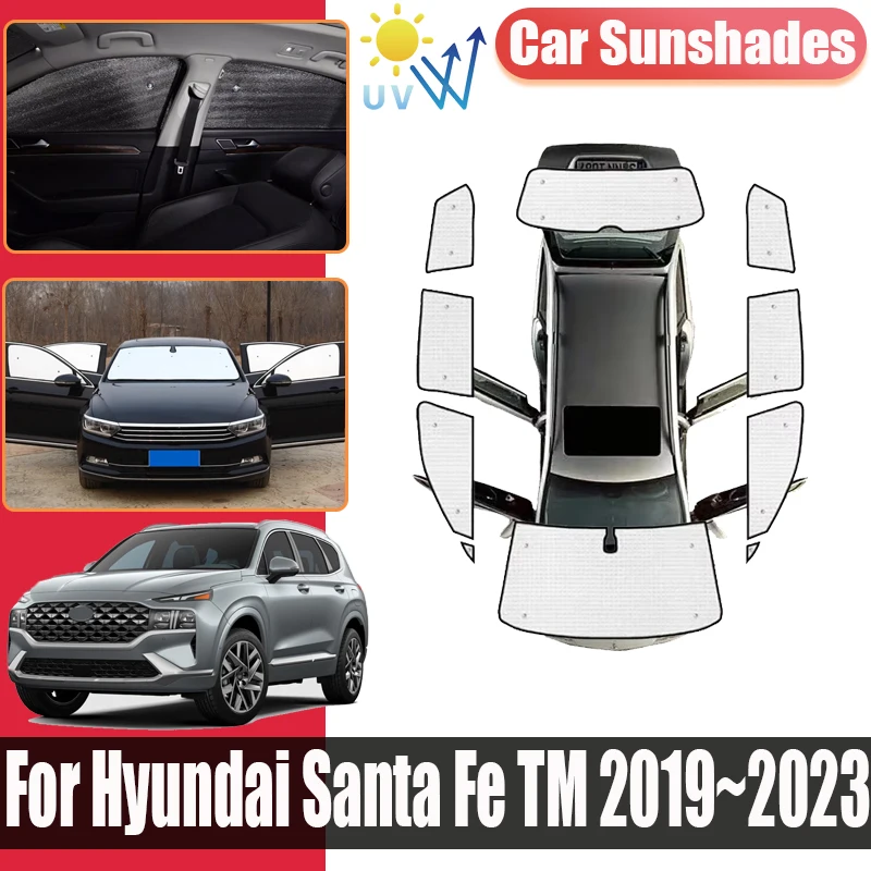 

Car Covers For Hyundai Santa Fe TM LWB 2019~2023 Front Rear Side Sunscreen Shades Anti-UV Sun Visors Privacy Blocks Accessories