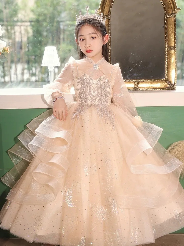 

Luxury Girls Birthday Princess Dresses Formal Banquet Children Shiny Gowns Graduation Ceremony Kids Host Elegant Costumes