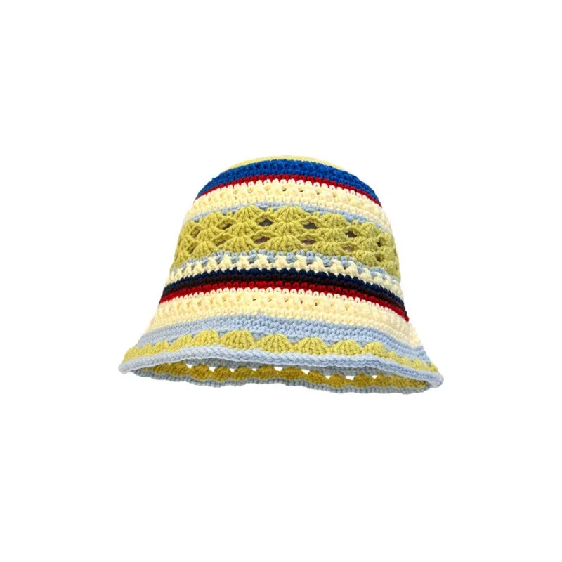 57Opts Y2K Korea Women Hollow Knitted Fisherman Hats for Women Handmade Crochet Basin Sunscreen Sun Cap Female Panama Sombrero