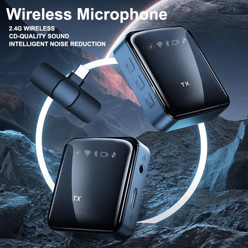 Micrófono de solapa inalámbrico, grabación de audio y video portátil, mini micrófono 2.4G para iPhone Android, transmisión en vivo, juegos, vlogs 3