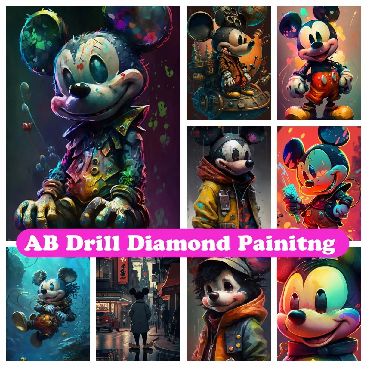 

Mickey Mouse Graffiti AB Diamond Painting Mosaic Disney Cartoon Cross Stitch Art Pictures Embroidery Rhinestones Home Decor Gift