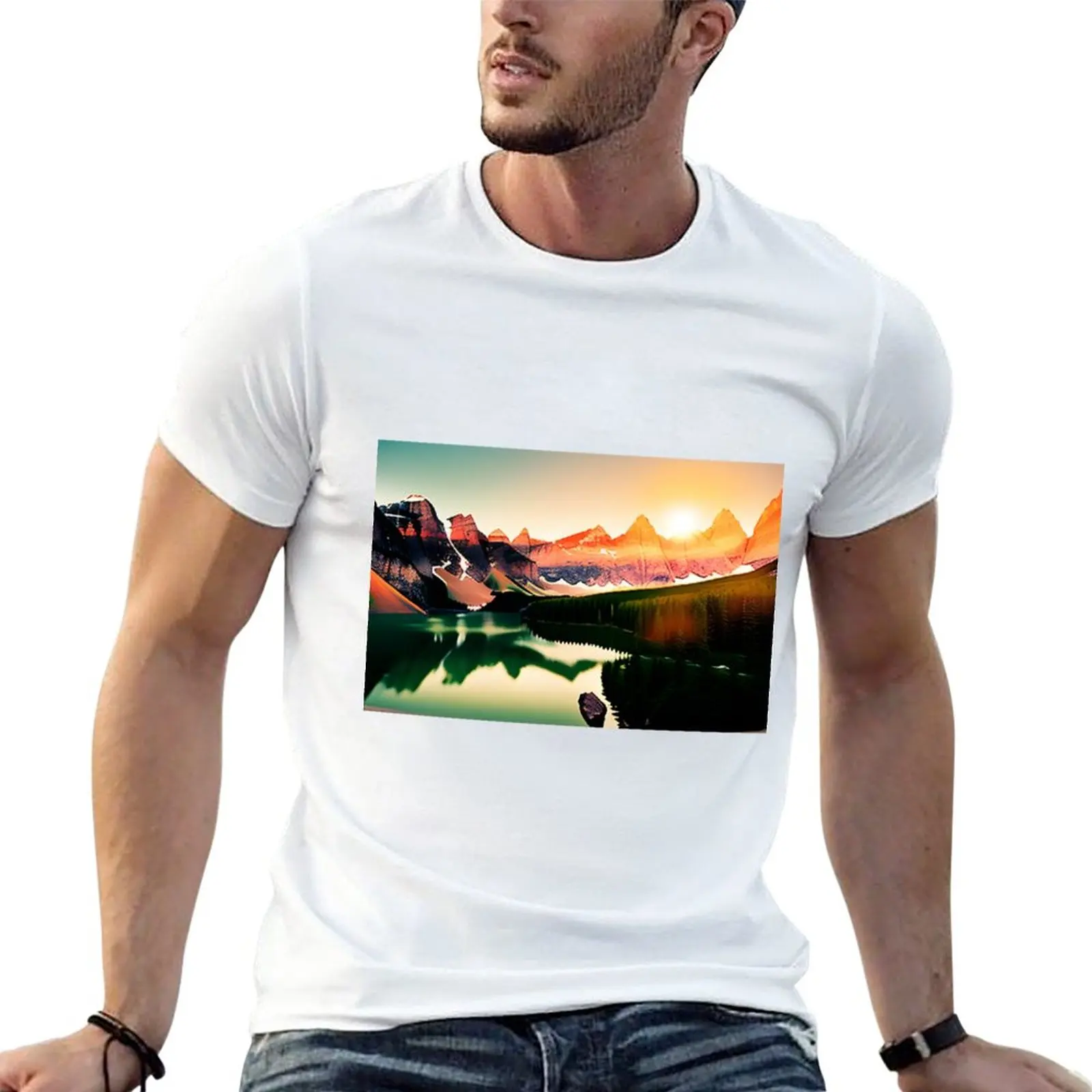 New MOUNTAIN LAKE T-Shirt korean fashion Short sleeve tee vintage clothes boys white t shirts oversized t shirts for men