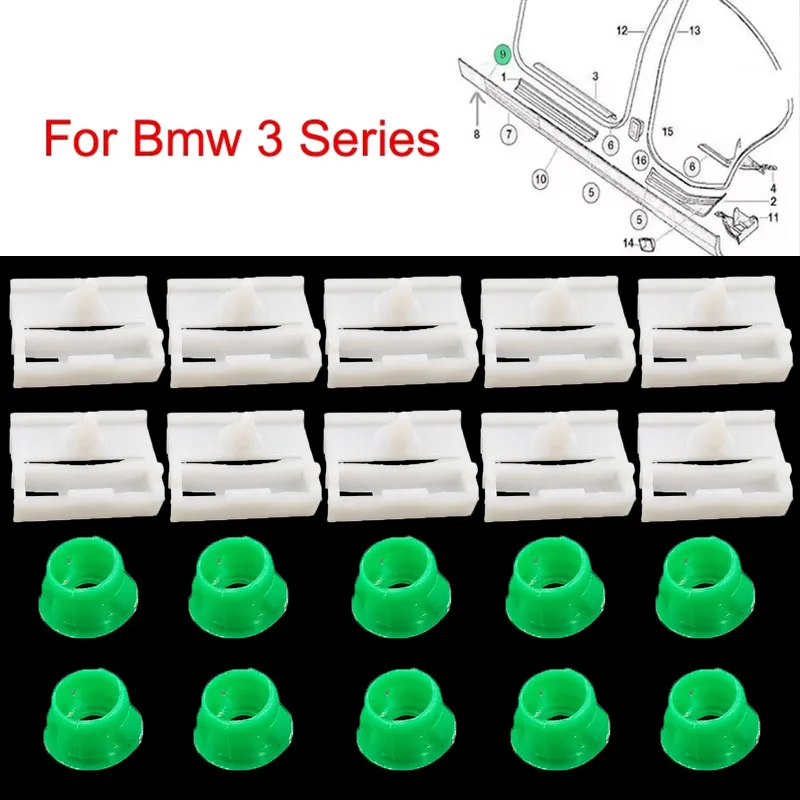 For Bmw 3 Series 1990-2000 E36 E46 E90 E91 Side Skirt  Trim Clips  Green Grommets Fastener Clip