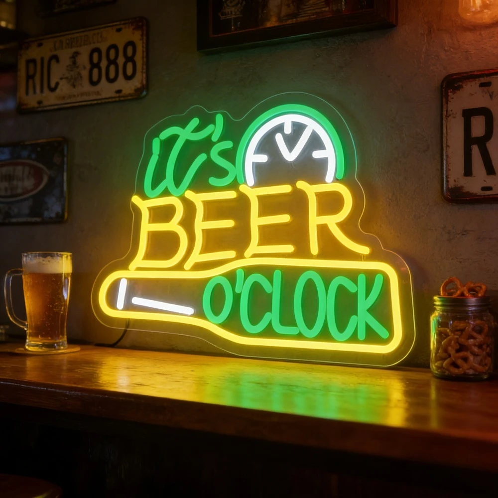 

Its Beer OClock LED Neon Sign for Bar Home Pub Restaurant Party Lighting Decor Beer Bottle Shape Retro Style Neon Light