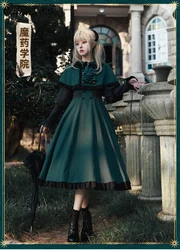 Original Design Cla Kontrast schwarz und grün Langarm Op Kleid Cape Lolita zweiteiligen Set Damen anzug Herbst und Winter