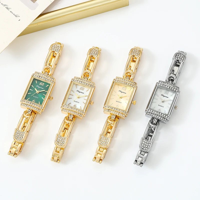 

Повседневные нишевые элитные часы-браслет для женщин, модные наручные часы, легкие роскошные прямоугольные женские часы, инкрустированные бриллиантами, кварцевые