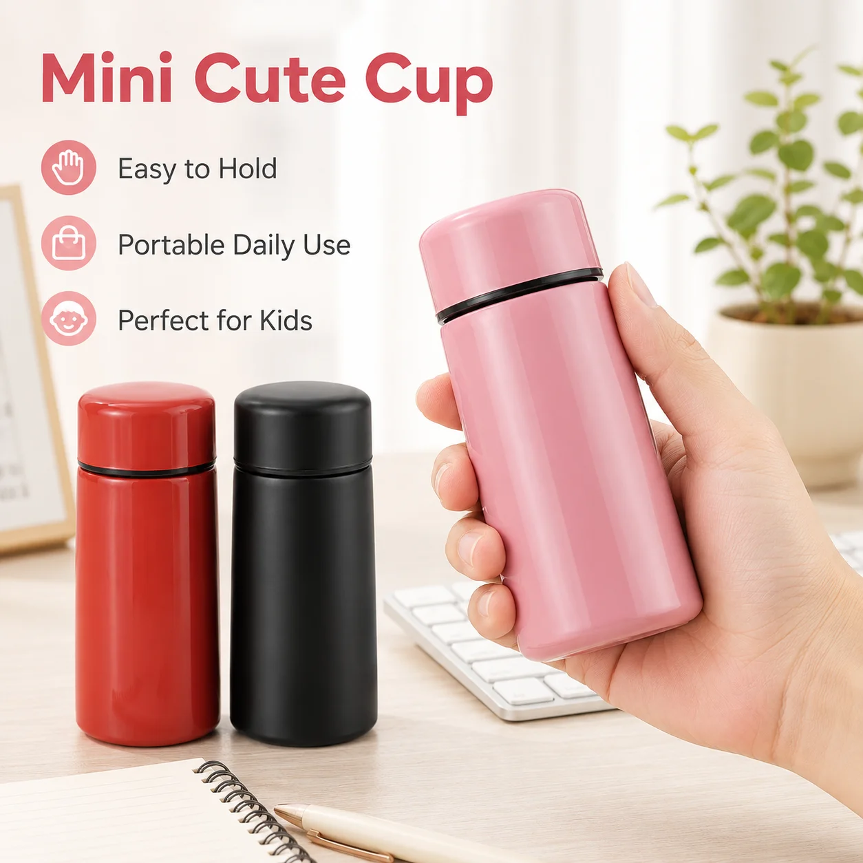 304 Stainless Steel Drinking Cup With Handle Durable Tumbler Anti Scalding Mini Cute Water Cup For Kids Drinkware