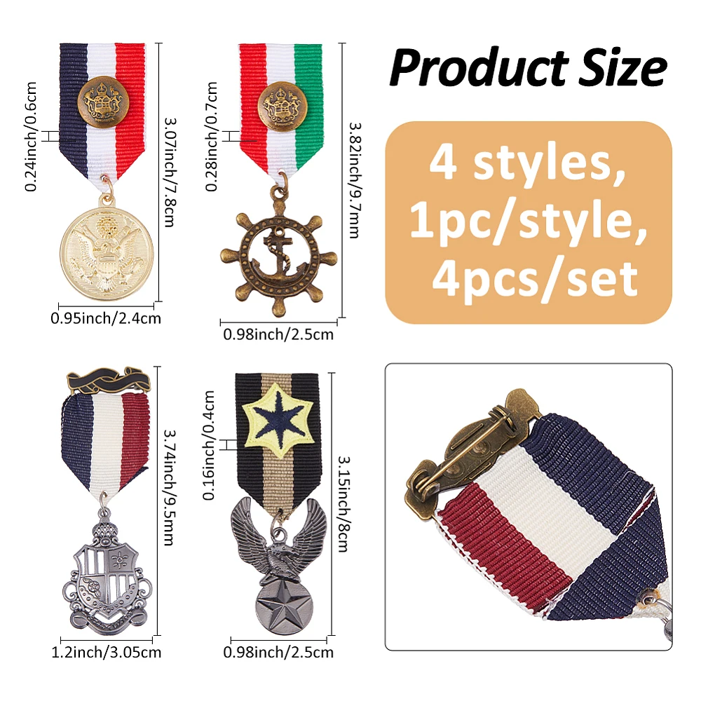 4Styles Medal Brooch Pins Vintage Medals Alloy Medal Brooch Pin Medal Retro Eagle Geometri Uniform Costume Accessory for Costume