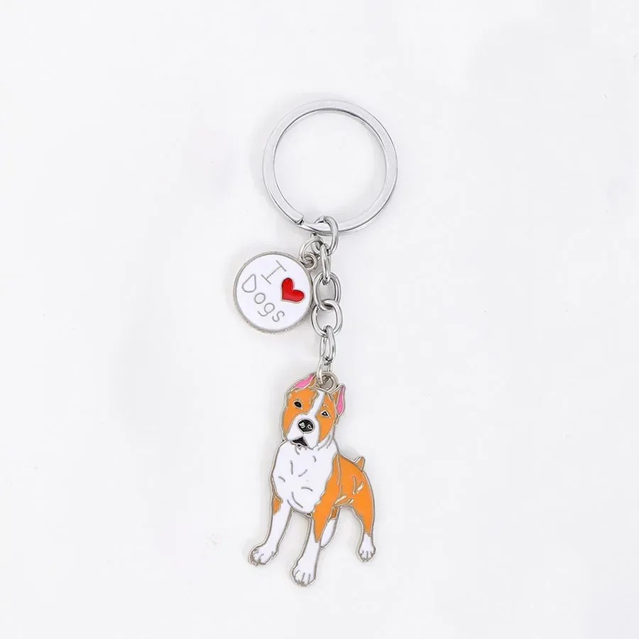 Porte-clés chien américain Staffordshire Terrier mignon, pendentif pour sac à dos, porte-clés créatif, cadeaux d'anniversaire