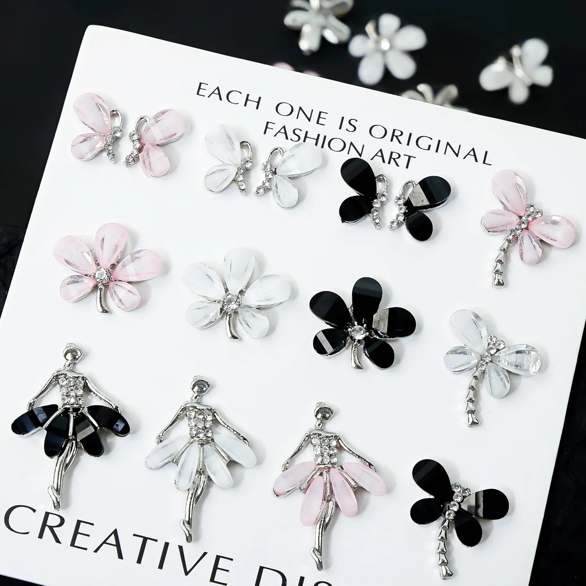 10PCS Ballet Girls Nail Art Charms Flower Butterfly Dragonfly Accessories For Nails Decoration Supplies Manicure Decor Materials