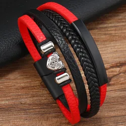 Heart Red Black Vintage Hiphop Rock Punk Animal Hear Skull Party Casual Trendy Men Bracelets Women Pu Leather Bracelets Jewelry