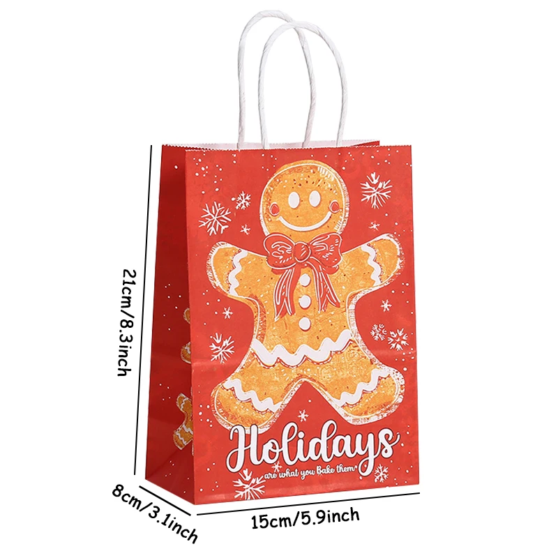 6pcs Cartoon Gingerbread Man Paper Gifts Packing Bag Candy Bag Shopping Bags for Merry Christmas Theme Birthday Party Decoration