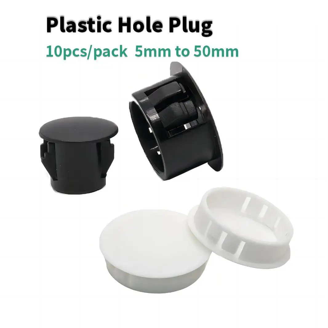 

10pcs Plastic Snap On Hole Plugs Quick Cover 10mm 15mm 20mm 30mm 50mm Home Desk Table Pipe Furniture Cable End Cap White Black