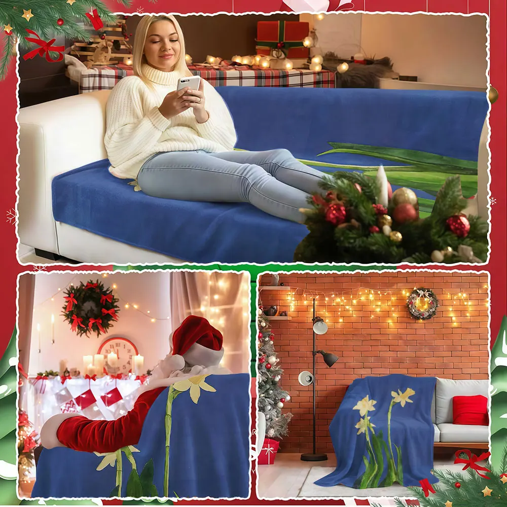 Watercolor Daffodils Winter Summer Flannel Blanket Throw Fleece Soft Fuzzy Plush Cozy Fleece Blankets for Sofa Ideal Gifts