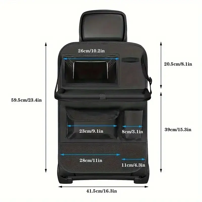 منظم مقعد السيارة مع طاولة قابلة للطي، حقيبة تخزين للمقعد الخلفي متعددة الأغراض مع جيوب كبيرة #2