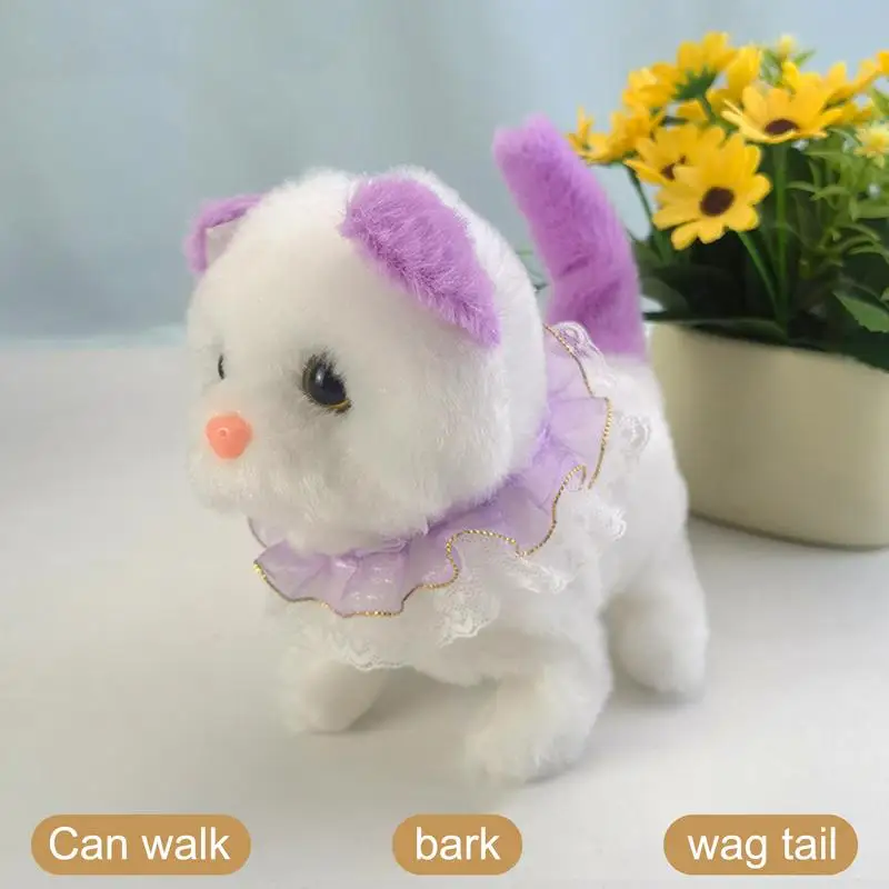 Interactive Toy Robot Kitten Walking And Wagging Tail Electronic Plush Toy Interactive Kitten Toy For Children Boys Girls