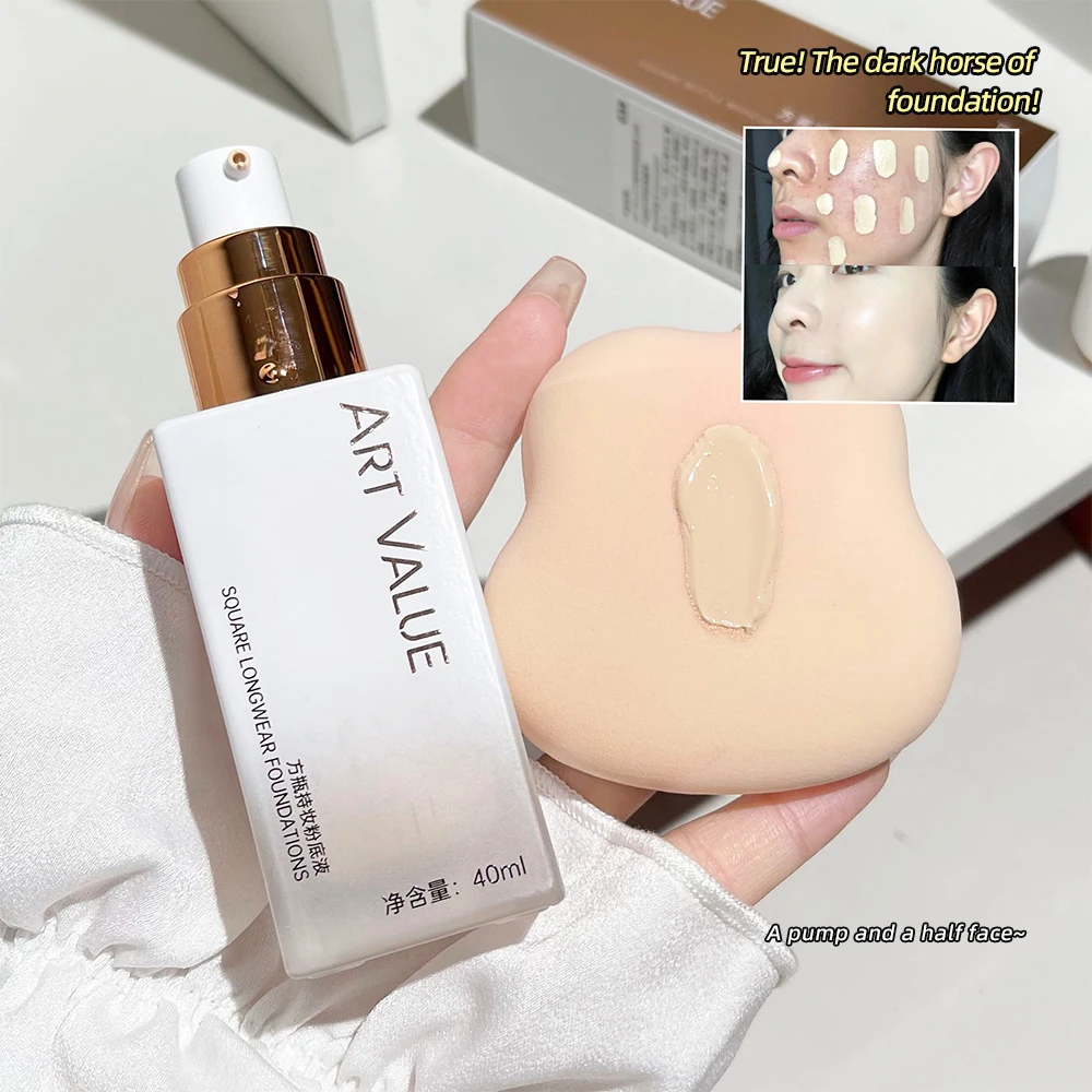 Square Matte Liquid Foundation Full Coverage Hydrating Makeup BB Cream Concealer Oil Control Cover Acne Dark Face Base Cosmetics