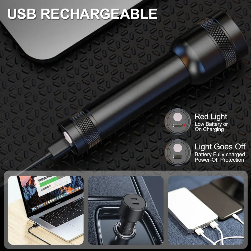 Powerful LED Flashlight USB Rechargeable 3 Modes Handlight Telescopic Zoom Torch Aluminum Alloy Outdoor Camping Fishing Lantern