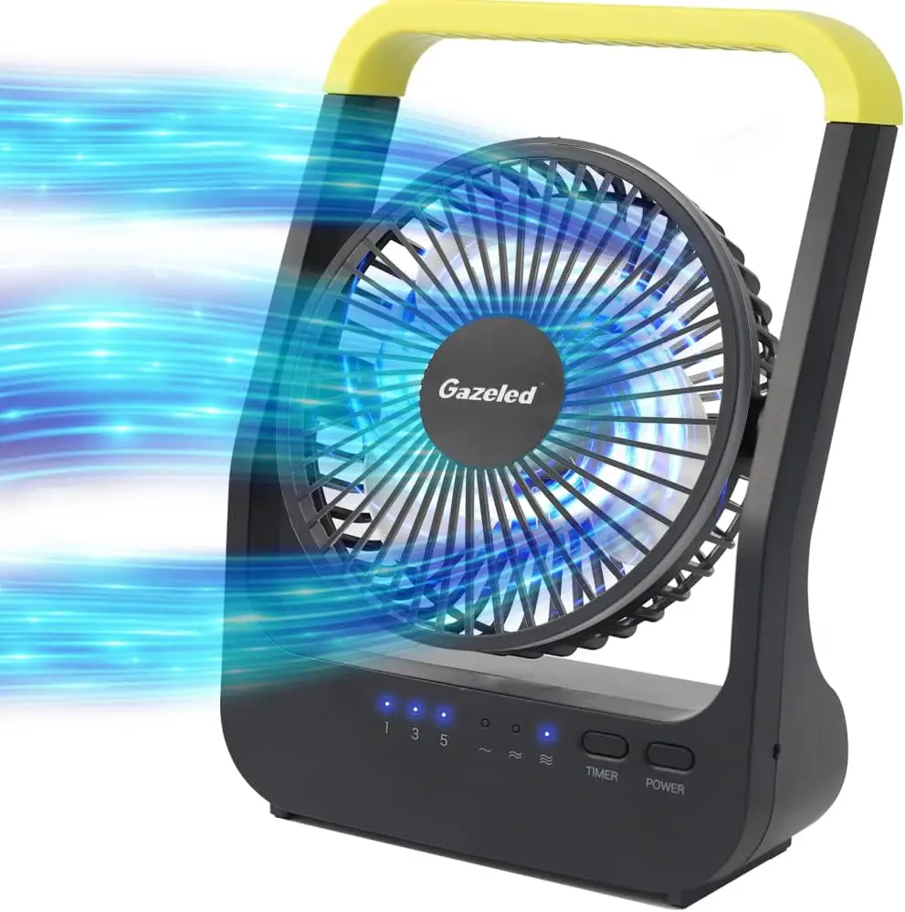 2026 New UpgradeGazeled Battery Powered Fan, Long Lasting Battery Operated Fans For Camping, Portable D-Cell Desk Fan With Timer