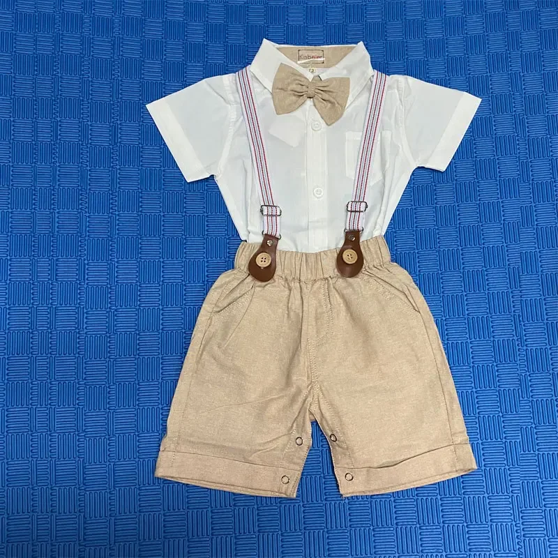 Baby Clothes Set Newborn Baby Boy Birthday Outfit Fashion Baby Clothes Boy White Romper + Suspender Pants Gentleman Suits Set