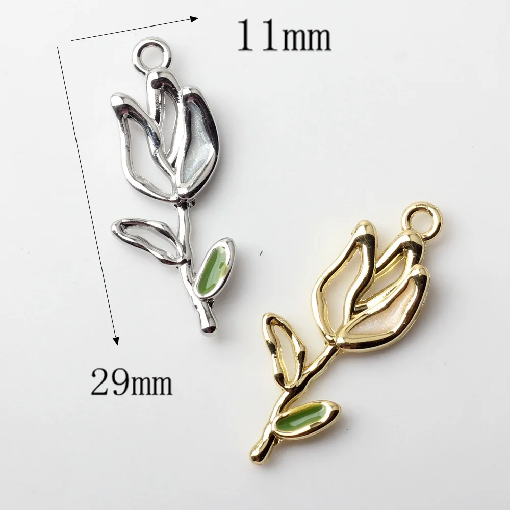 10pcs Alloy Hollow Out Tulip Flower Charms Pendant For Jewelry Making Handmade DIY Bracelet Earrings Necklace Ornament Gifts