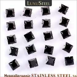 LUXUSTEEL 10Pairs/Card Earrings for Women Men Black Square Cubic Zirconia Stud Earrings Brinco Mujer Party Wholesale Jewelry