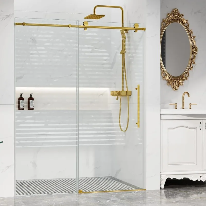 

Shower Glass Door with Waterroof Seal Strip, Adjustable (56-60 in W x 75 in H) Frameless Shower Door with Clear SGCC Temp