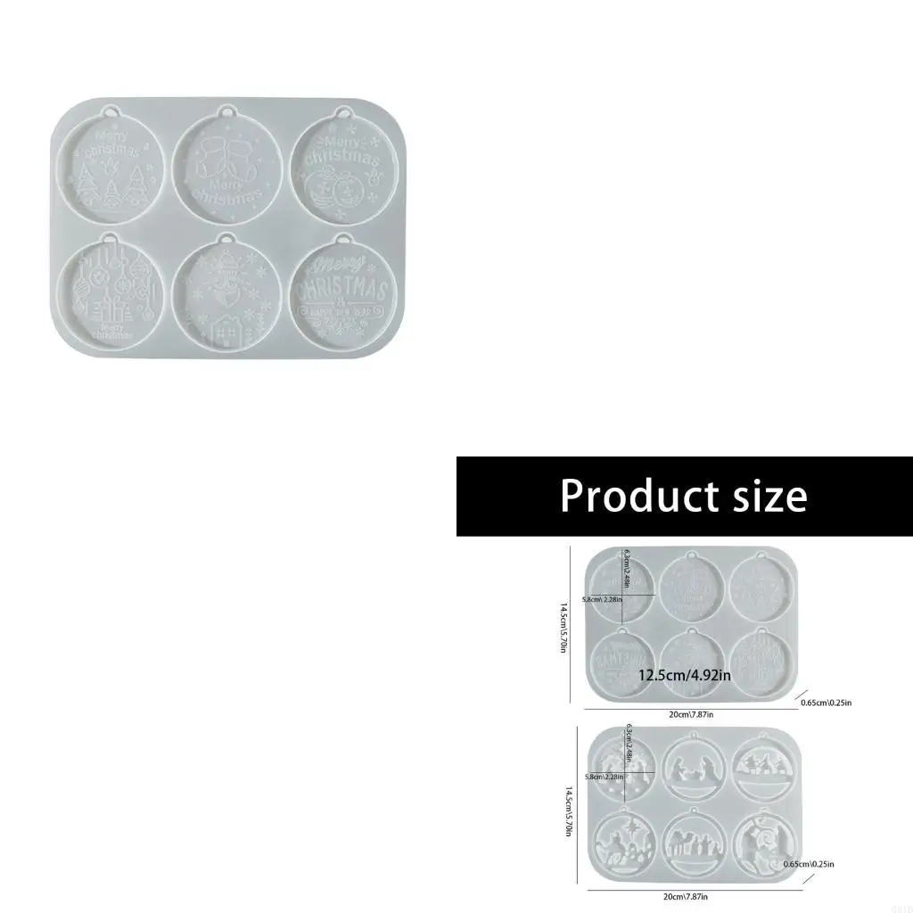 6 Cavity Christmas Theme Silicone Jewelry Mold Circular Designs Pendant Molds for Earrings Keychains Gift Accessories