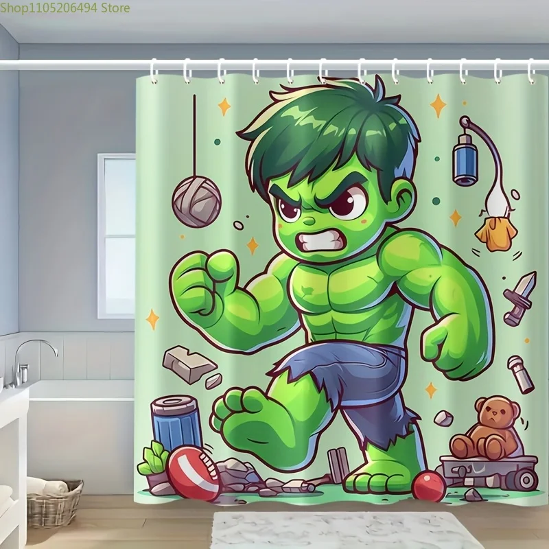 

1 шт. Занавеска для душа MARVEL The Hulk, можно стирать в машине, с крючками, для украшения ванной комнаты.