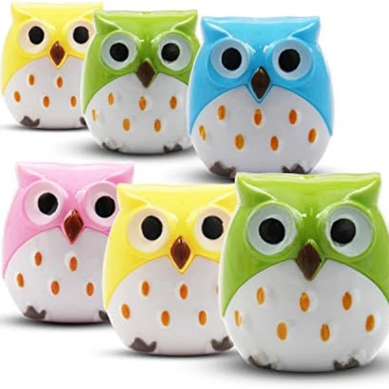 24 Pcs Pencil Sharpener,Manual Cute Cartoon Owl Pattern Hand Held Pencil Sharpeners 2 Holes for Kids Random Color Supplies