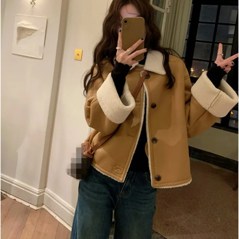 

Fashion Casual Women Thicken Long Sleeve Single Breasted Turn-down Collar Female Jacket Autumn Winter Lady Streetwear Coats