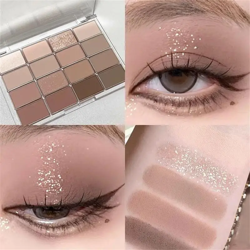 16 Farben Lidschatten-Palette niedrige Sättigung Rose Pink Perlmutt Matt Glitter Lidschatten glänzender Lidschatten lang anhaltendes Augen Make-up